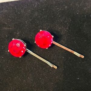 Red jeweled hair pins